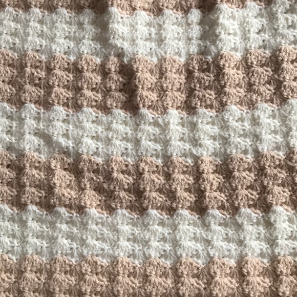 Handmade Crotchet Tan and Cream Throw Blanket - Picture 2 of 5